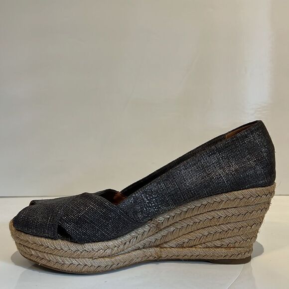 Tory Burch Filipa Wedge Espadrille Metallic Grey Shoes Size 10.5 - Picture 3 of 11